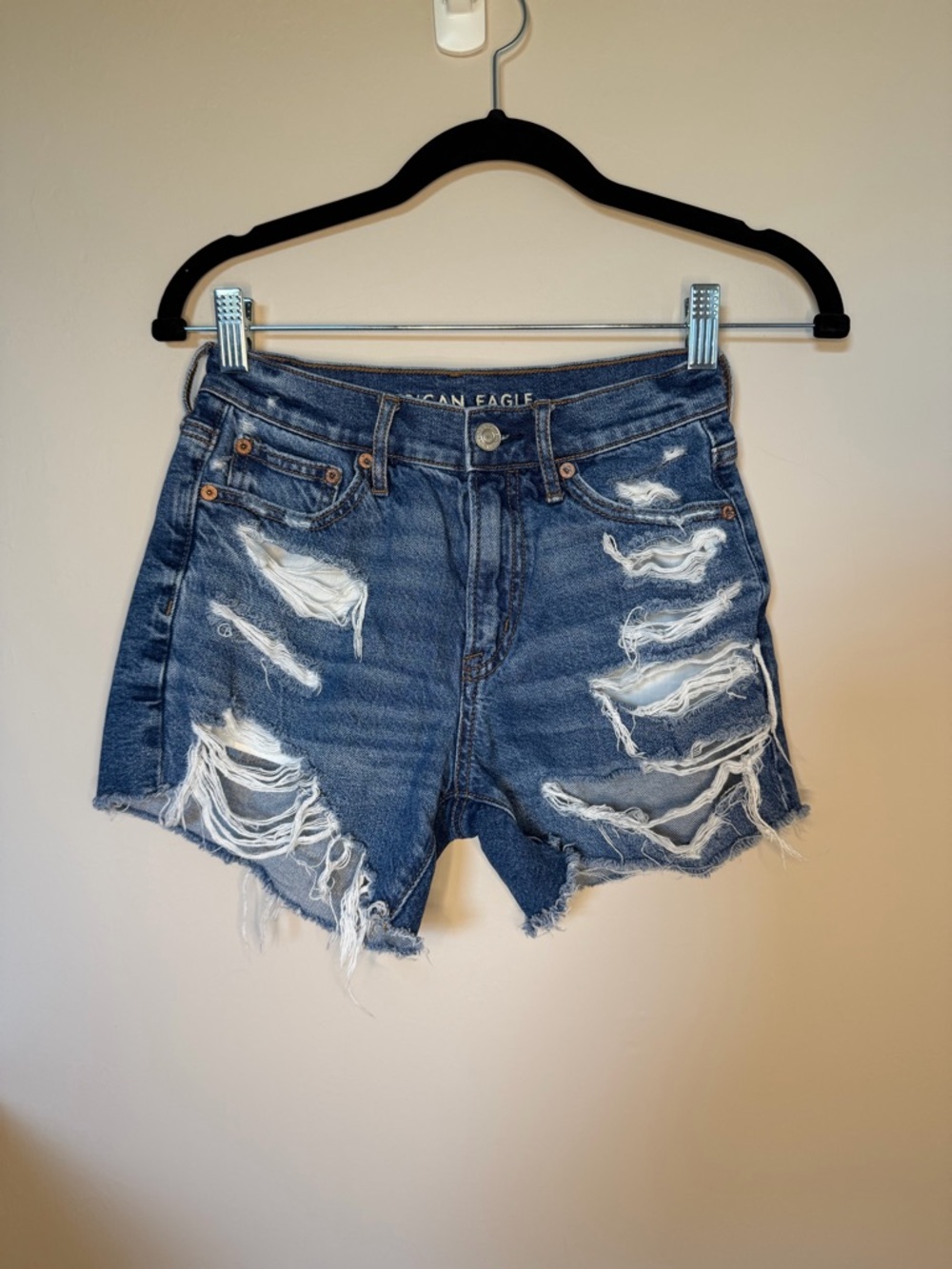 American Eagle Outfitters Distressed Dark Blue Denim Cutoff Shorts